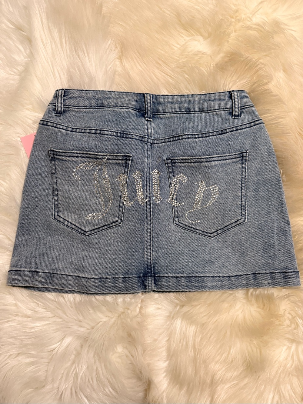 Juicy Couture Light Blue Denim Mini Skirt with Rhinestone Back Logo